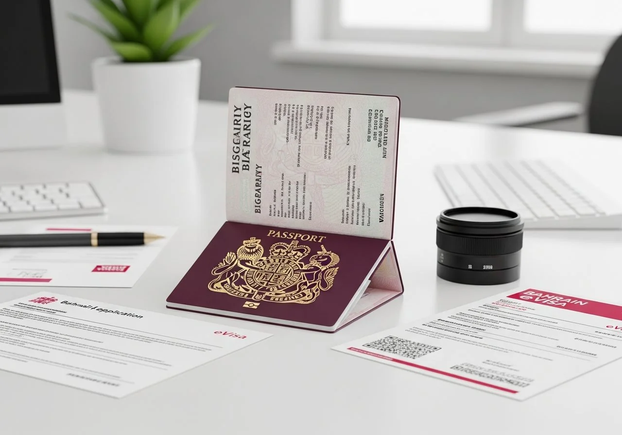 British passport with Bahrain eVisa application documents